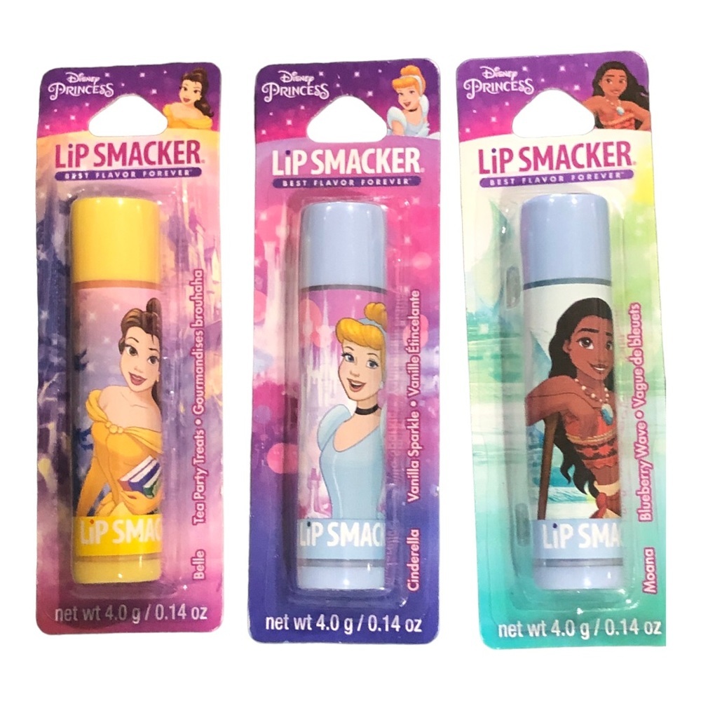 3pack Disney princess Belle Cinderella Moana lip smacker lip balms new‎ FREE